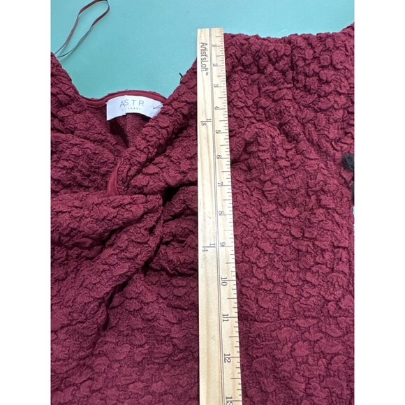 Astr The Label - Burgundy Textured Knit Knot Front Off the Shoulder Long Sleeve - Picture 11 of 12